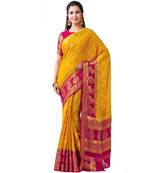 Mustard Woven Chiffon Saree With Blouse