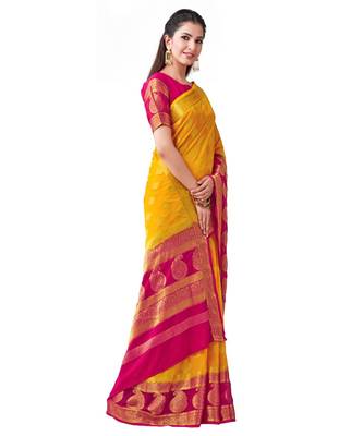 Mustard Woven Chiffon Saree With Blouse 2