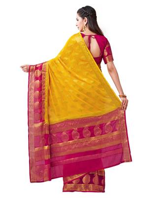 Mustard Woven Chiffon Saree With Blouse 3
