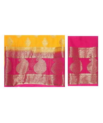 Mustard Woven Chiffon Saree With Blouse 5