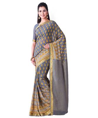 Grey Printed Chiffon Saree With Blouse 1