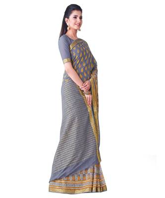 Grey Printed Chiffon Saree With Blouse 2
