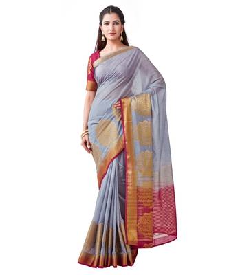 Grey Woven Linen Saree With Blouse 1