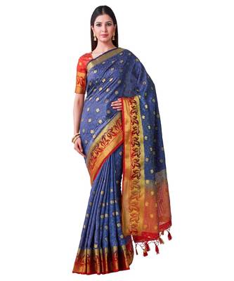 Blue Woven Art Silk Saree With Blouse 1