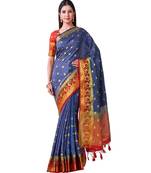 Blue Woven Art Silk Saree With Blouse