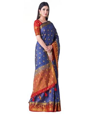 Blue Woven Art Silk Saree With Blouse 2