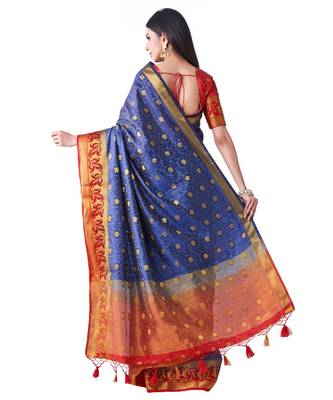 Blue Woven Art Silk Saree With Blouse 3