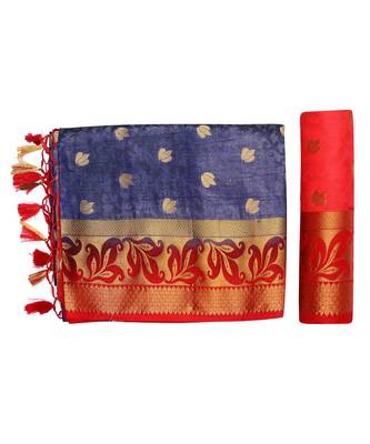 Blue Woven Art Silk Saree With Blouse 5