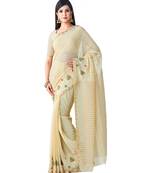 Beige Embroidered Chiffon Saree With Blouse