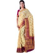 Beige Woven Chiffon Saree With Blouse