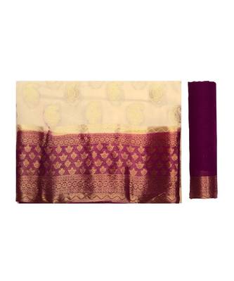 Beige Woven Chiffon Saree With Blouse 5