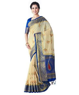 Beige Woven Art Silk Saree With Blouse 1