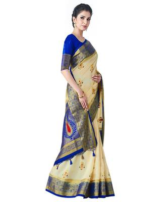 Beige Woven Art Silk Saree With Blouse 2