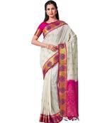 White Woven Art Silk Saree With Blouse