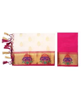 White Woven Art Silk Saree With Blouse 5