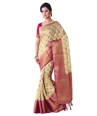Beige Woven Art Silk Saree With Blouse 1