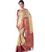 Beige Woven Art Silk Saree With Blouse