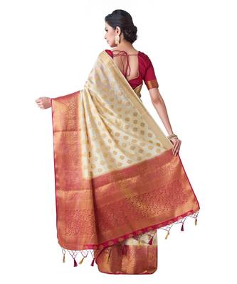 Beige Woven Art Silk Saree With Blouse 3