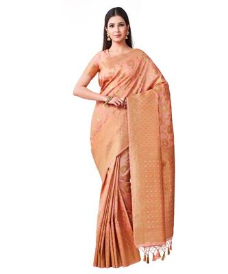 Peach Woven Art Silk Saree With Blouse 1