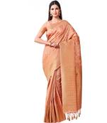 Peach Woven Art Silk Saree With Blouse