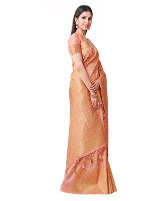 Peach Woven Art Silk Saree With Blouse 2
