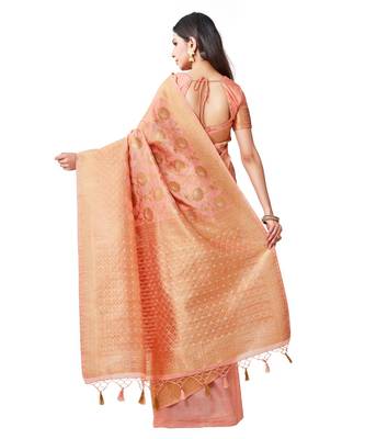 Peach Woven Art Silk Saree With Blouse 3