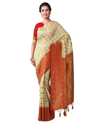 Beige Woven Art Silk Saree With Blouse 1