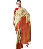 Beige Woven Art Silk Saree With Blouse