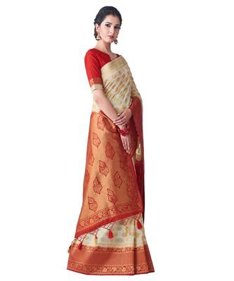 Beige Woven Art Silk Saree With Blouse 2