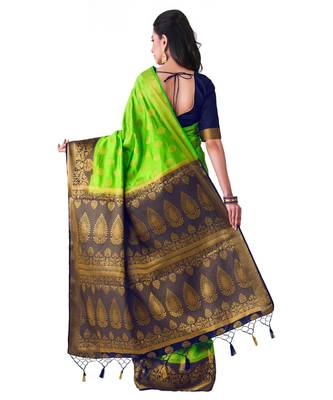 Green Woven Art Silk Saree With Blouse 3