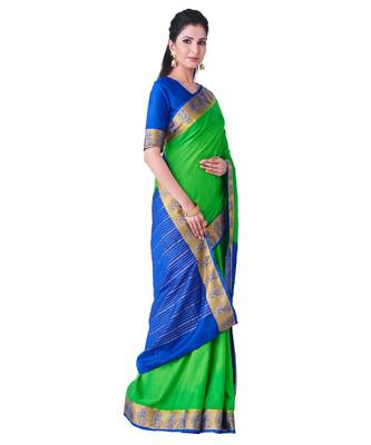 Green Woven Crepe Saree With Blouse 2
