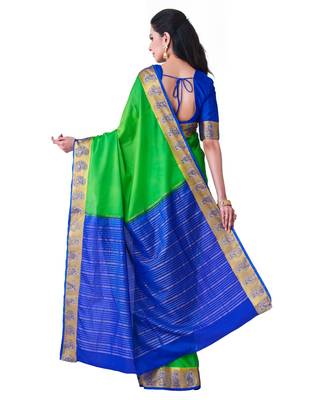 Green Woven Crepe Saree With Blouse 3
