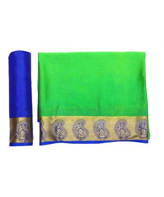 Green Woven Crepe Saree With Blouse 5