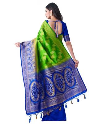 Green Woven Art Silk Saree With Blouse 3