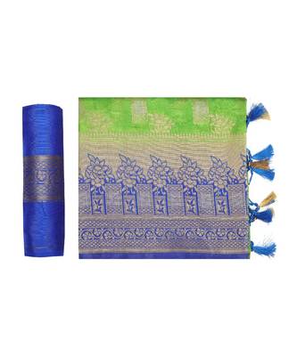 Green Woven Art Silk Saree With Blouse 5