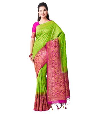 Green Woven Art Silk Saree With Blouse 1