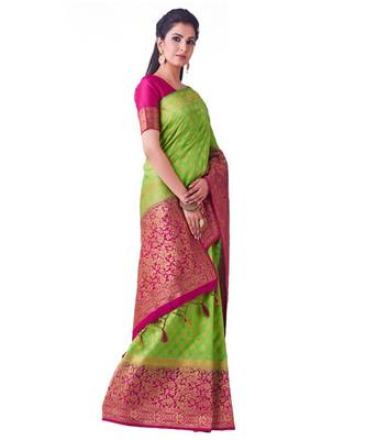 Green Woven Art Silk Saree With Blouse 2
