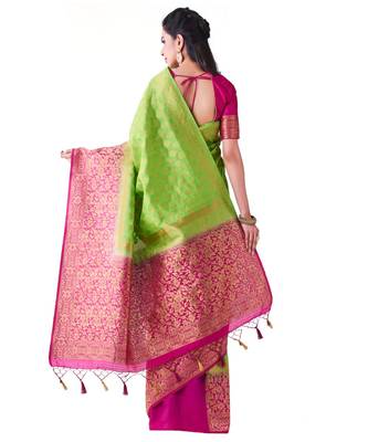 Green Woven Art Silk Saree With Blouse 3