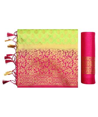 Green Woven Art Silk Saree With Blouse 5