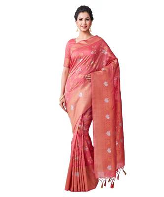 Pink Woven Art Silk Saree With Blouse 1