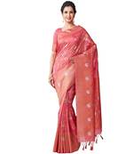 Pink Woven Art Silk Saree With Blouse