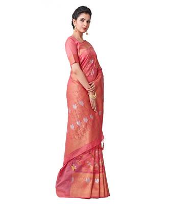 Pink Woven Art Silk Saree With Blouse 2