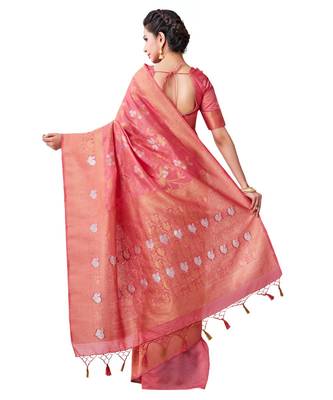 Pink Woven Art Silk Saree With Blouse 3