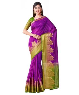 Purple Woven Linen Saree With Blouse 1