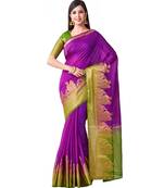 Purple Woven Linen Saree With Blouse