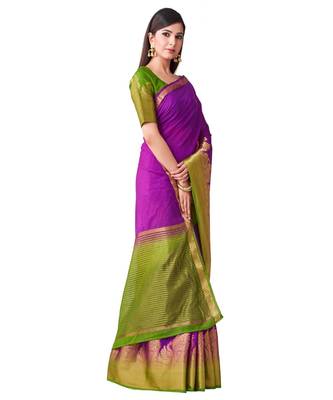Purple Woven Linen Saree With Blouse 2
