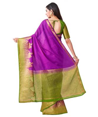 Purple Woven Linen Saree With Blouse 3