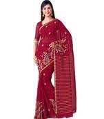 Maroon Embroidered Chiffon Saree With Blouse
