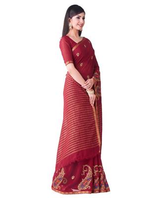Maroon Embroidered Chiffon Saree With Blouse 2