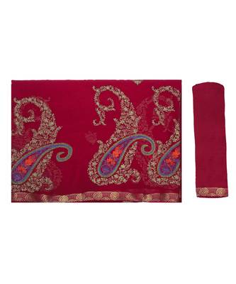Maroon Embroidered Chiffon Saree With Blouse 5